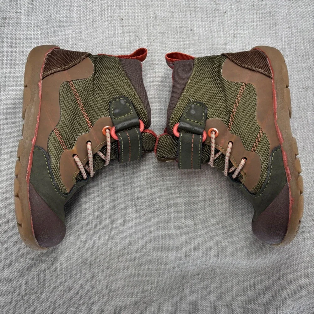 See Kai Run Sam Waterproof Hiking Boots Toddler Size 8 Olive Green Brown Orange